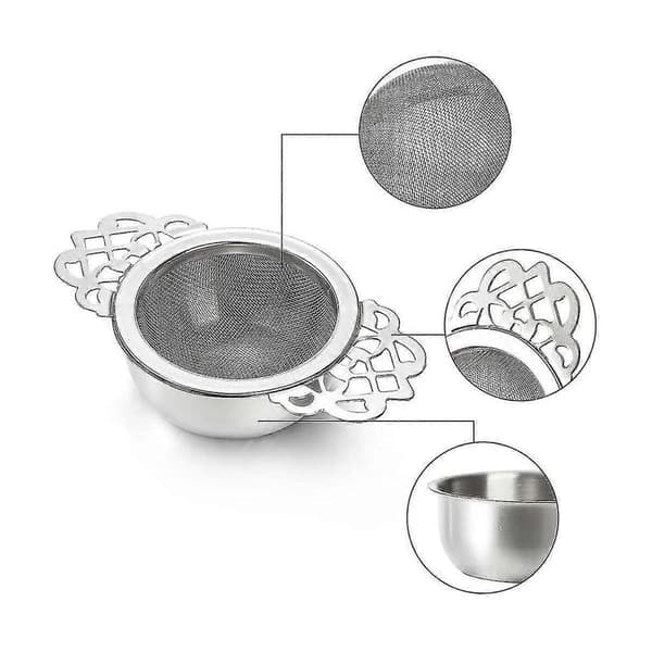 6-pak te-si med drypbakke, 6,35 cm tefiltre til løs te, rustfrit stålnet Silver