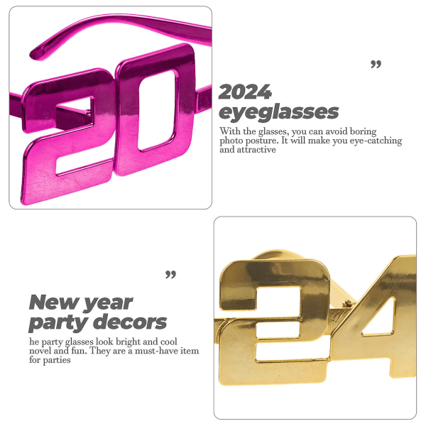 4 kpl 2024 muovilasit silmälasit Photo Booth -rekvisiitta 2024 uudenvuodenaaton juhlakoristeet