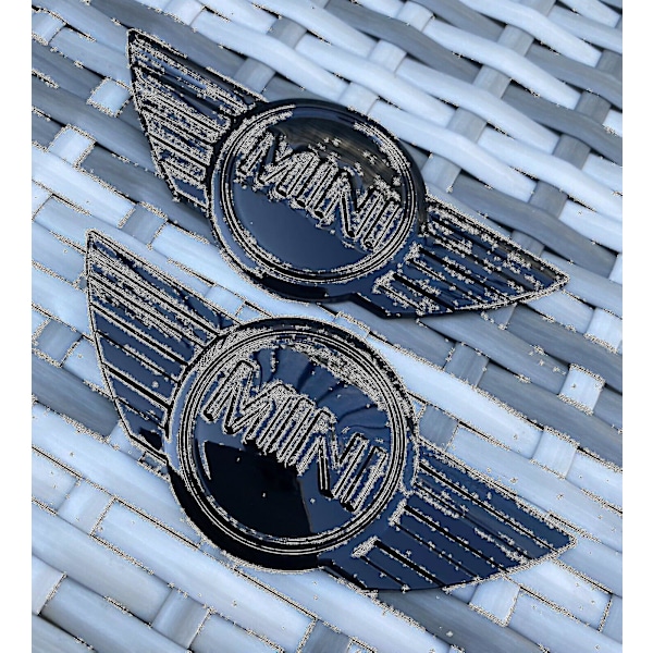 2x Mini R50 R56 R57 R58 R59 Gloss Black Metal Bonnet/boot Badges