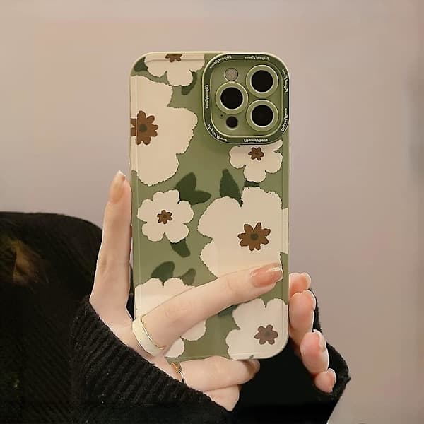 Søtt blomstrete mykt iPhone-deksel (Grønt, iPhone 11)