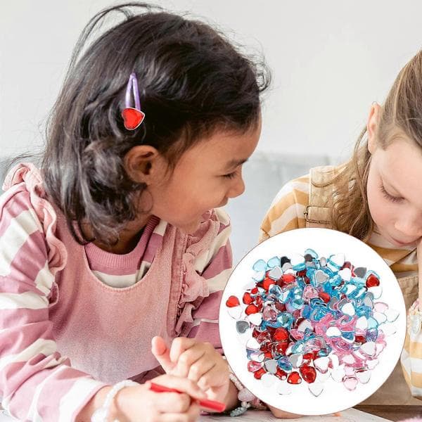 Røde akrylhjerte-rhinestones med flat bakside for dekorasjon, 192 stk. pakke