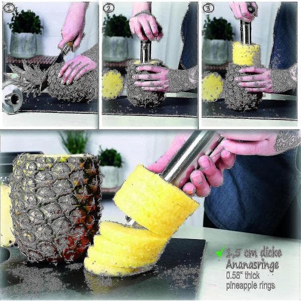 2x 3-i-1 Ananas skjærer - Skrelling, uthuling, kutting, rustfritt stål