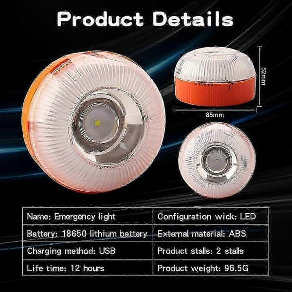 USB Genopladelig LED Nødlampe med Magnetisk Base og Advarselslysfunktion