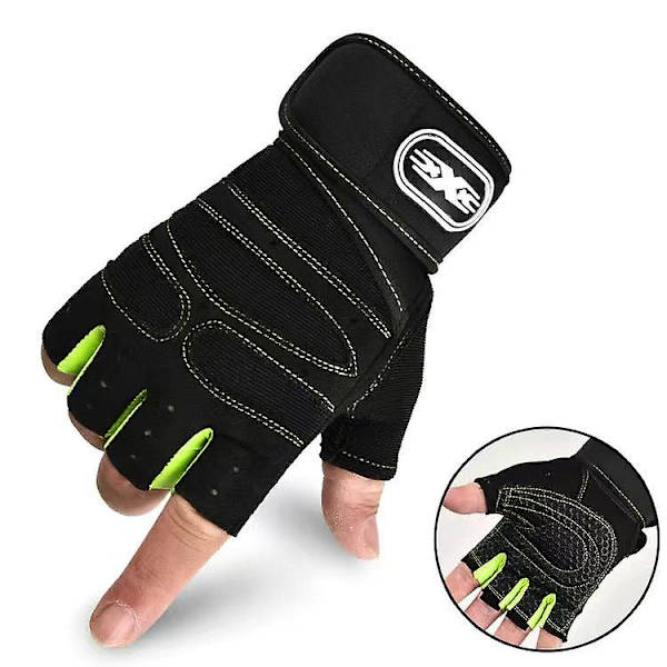 Urheilukuntoiluvälineet odottavat painonnostoa painonnostoa pidennetty ranneke hengittävät ulkoiluhanskat Black and green Xl