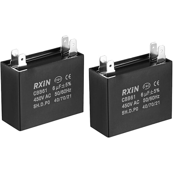 CBB61 Loftventilator Kondensator 6uF 450V AC Dobbelt Metaliseret Polypropylen Film Kondensator 47x20x37.5mm Til Generator Motor Pumpe