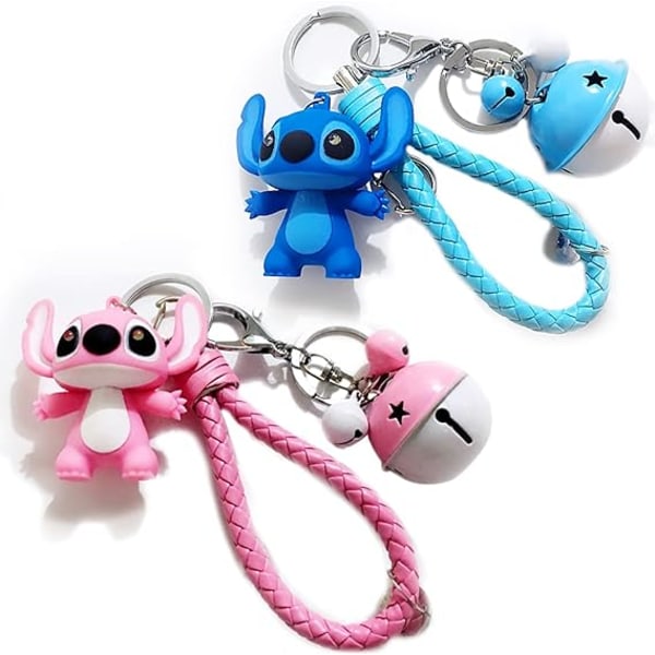 2 STK syede nøgleringe piger drenge par souvenir gave legetøj Bobblehead børn nøgleringe (blå + pink)