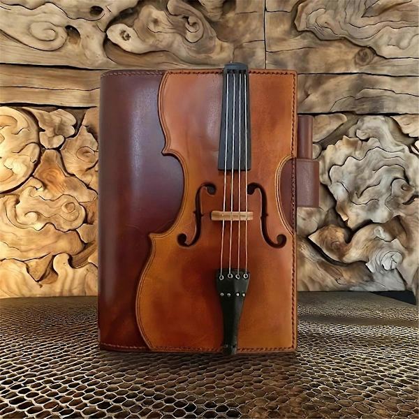 Violin PU Læder Notesbog - Musik Nodeblok, Ko Læder Journal
