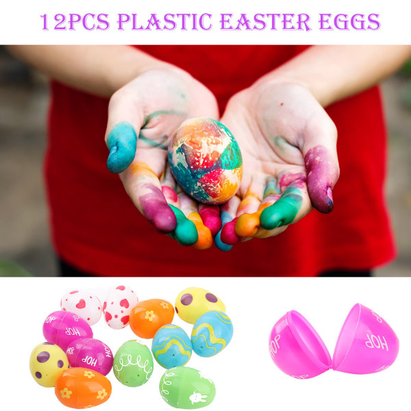 12pc Fillable Plastic Easter Eggs Party Supply Pack Assorted Pattern Prints