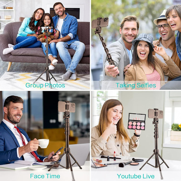 1,6 m telefonstativ och Bluetooth selfie-stick stativ, telefonstativ med Bluetooth-fjärrkontroll