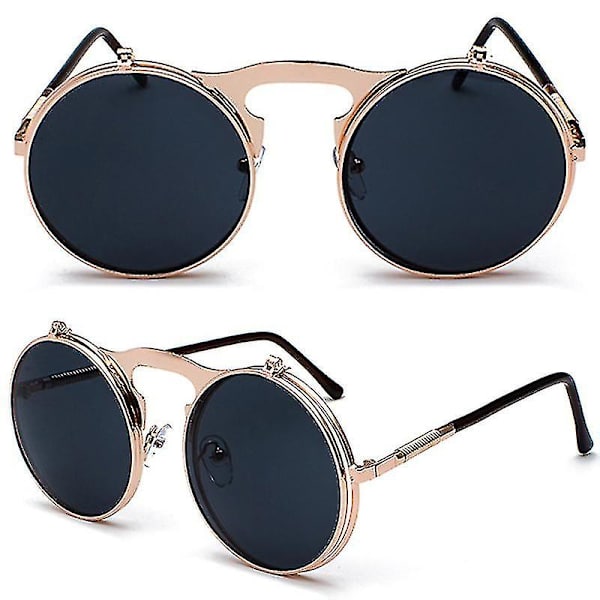 Miesten unisex-aurinkolasit, pyörivät linssit, pyöreät silmälasit Pink Frame Grey Lenses