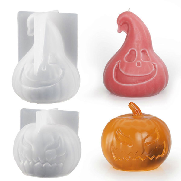 1/2x Smilings Græskar Lysforme Vrede Græskar Duftlys Silikoneforme Halloween Aromaterapi Epoxy Form Håndværk smiley face
