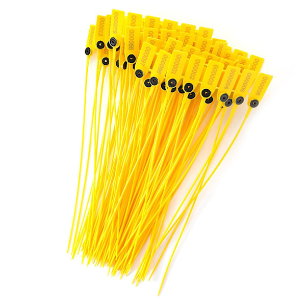 100 stk. gule pakke transport lastbil plast sikkerhedssegl 40cm etiket kabelbind med nummer