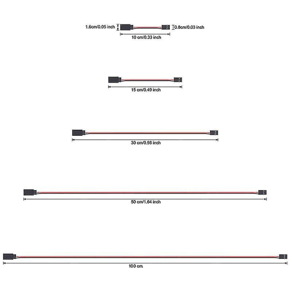 25 stk Jr Type servo forlængerkabel, servo kabel, han til hun Jr stik, fjernbetjening servo forlænger kabel black  red  white