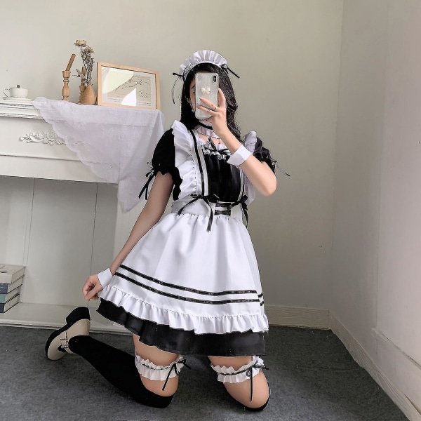Anime French Maid Dress Söt Maid Cosplay Klänning för Halloween Maid Kostym Outfit Set