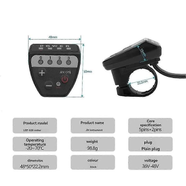 LED-display Kontrolpanel til 36V-48V E-cykel - 5-benet Vandtæt Kontakt G20[JUN]