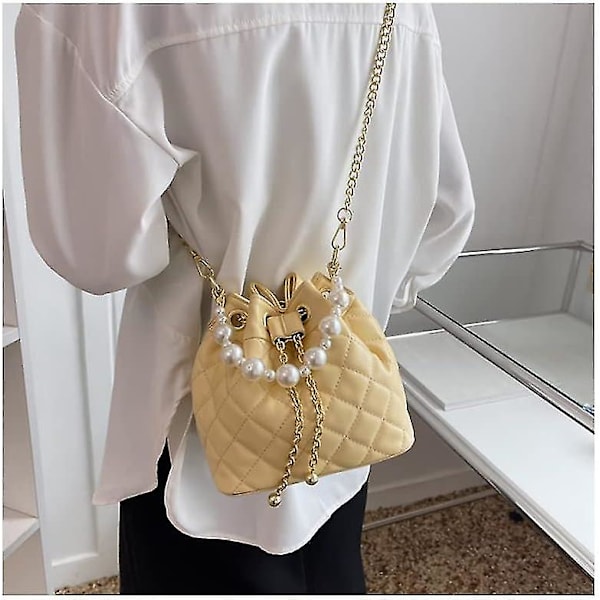 Retro Quiltade Crossbody-väskor för kvinnor - Bucket Bag med kedjor - Snygg handväska