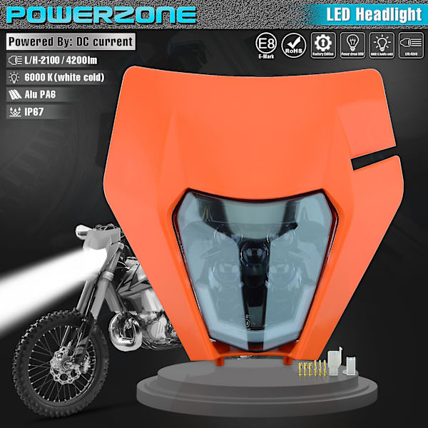 Powerzone LED-strålkastare för motorcykel, strålkastare, strålkastare, supermoto-kåpa för Ktm Exc Sxf Mx Dirt Bike Enduro LED-strålkastare Black Cover face