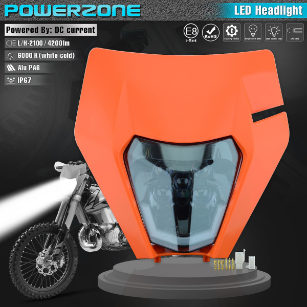 Powerzone-moottoripyörän LED-ajovalo, ajovalaisin, supermoto-katteeseen, KTM EXC SXF MX -maastopyörään, enduro-LED-ajovalo Black Cover face