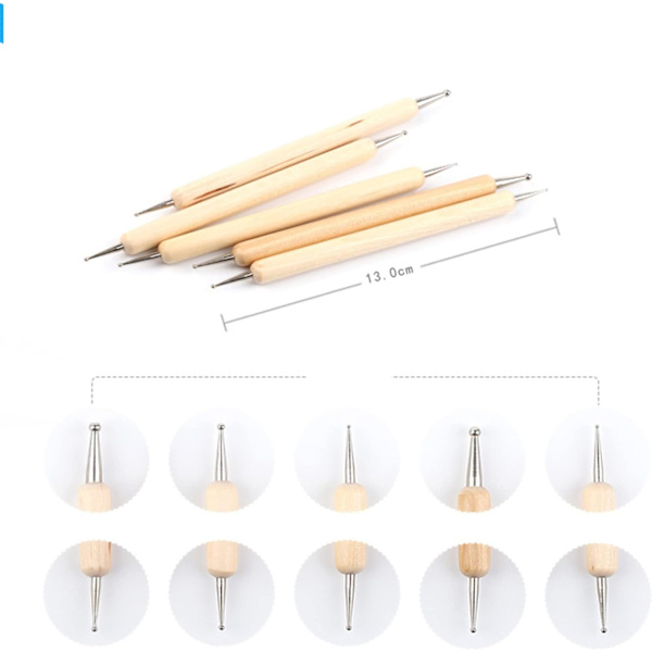Set med 10 prickpennor, verktyg för nagelkonst, verktyg för prickning av nagelkonst, präglingsmönster, prägling med olika storlekar på dubbelsidig prickning