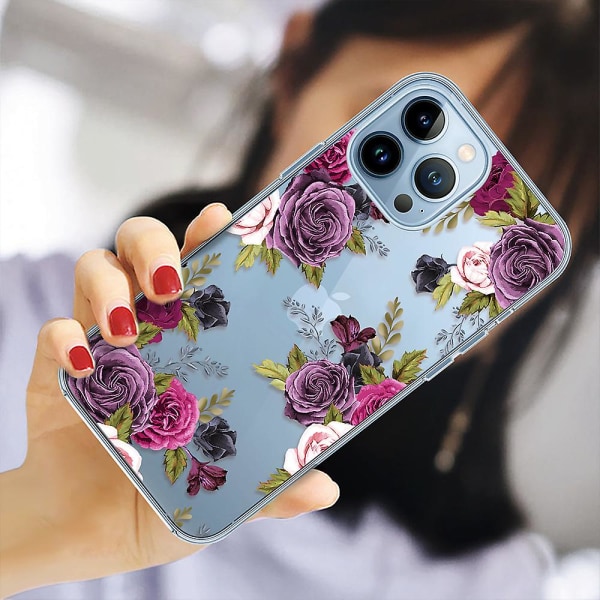 Etui kompatibelt med Iphone 14pro Maxstyle 3, gennemsigtigt silikonecover med blomstermønster til Iphone 14pr Omax