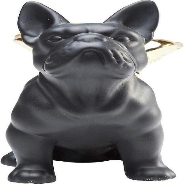 Dekorativ designfigur - Siddende hund med englevinger - Guld/sort