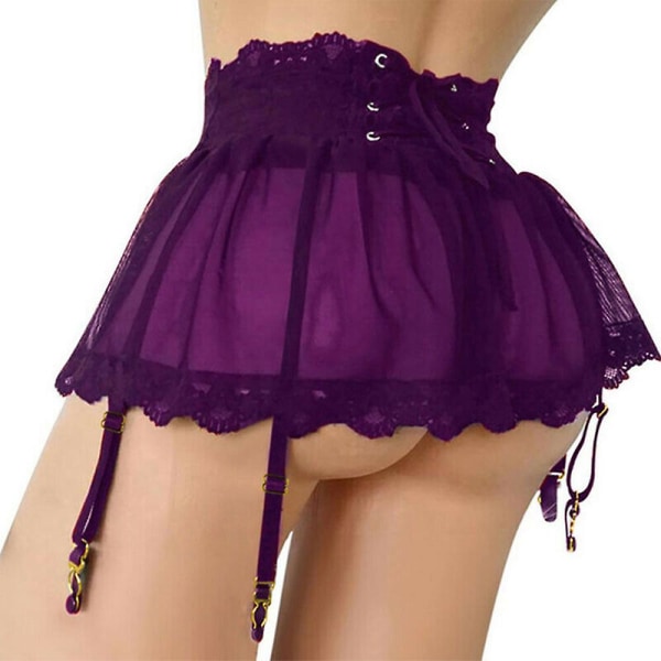 Naisten seksikkäät yöpuvut läpinäkyvä pitsi sukkanauhavyö Minihame Alusvaatteet Yöasut Purple 2XL