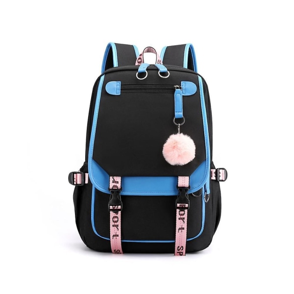 Usb vandtæt rygsæk kvinder Nylon skulder rygsæk pung rejsetaske--blå