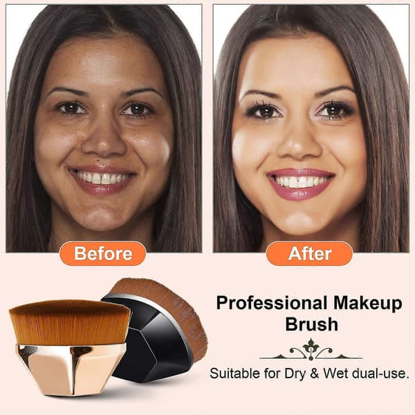Fejlfri Foundation Makeup Børste, flad Top Høj-densitet sort)
