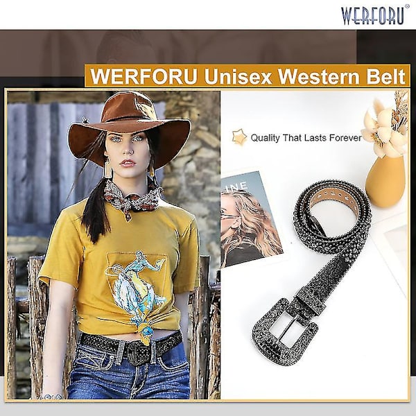 Rhinestone Bælte Til Mænd Kvinder Western Cowboy Cowgirl Bling Studded Læder Bælte Til Jeans Bukser