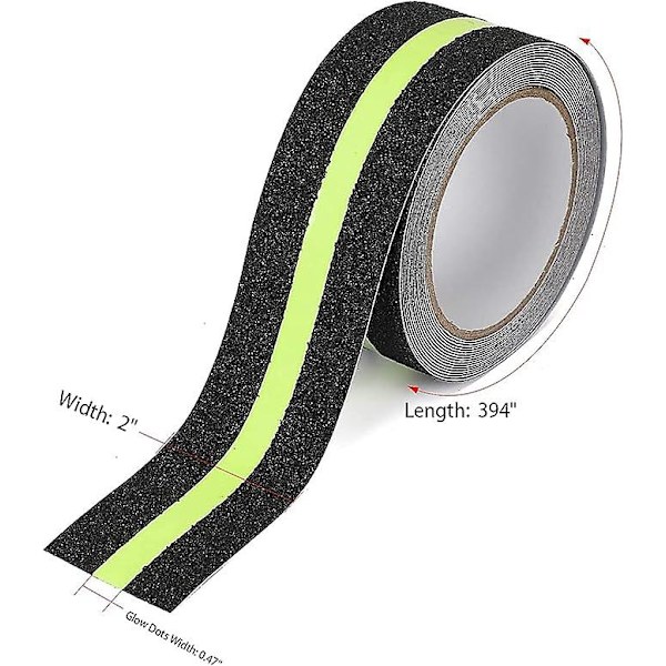 Antislipp-teip med lysende film som gløder i mørket, sikkerhetsteip for trapper, stiger, glatte gulv innendørs og utendørs, 10 m x 5 cm