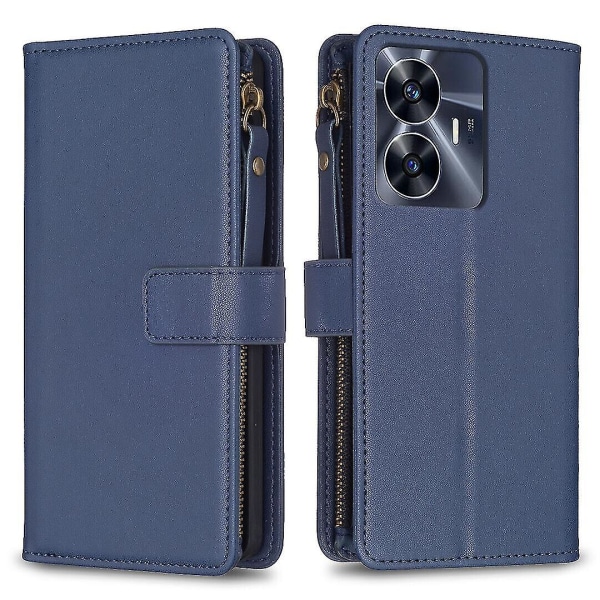Case för Realme C55 Dragkedja Cover med korthållare Magnetisk stängning Kompatibel med Realme C55 Case Blue