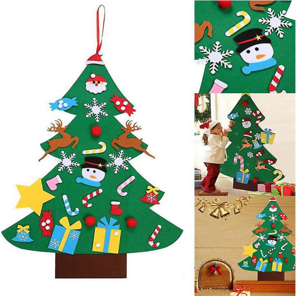 Filt juletræ 95 cm X 70 cm Gør-det-selv juletræsdekoration med 26 aftagelige ornamenter Jul nytår Væghængende dekoration Julegaver til K