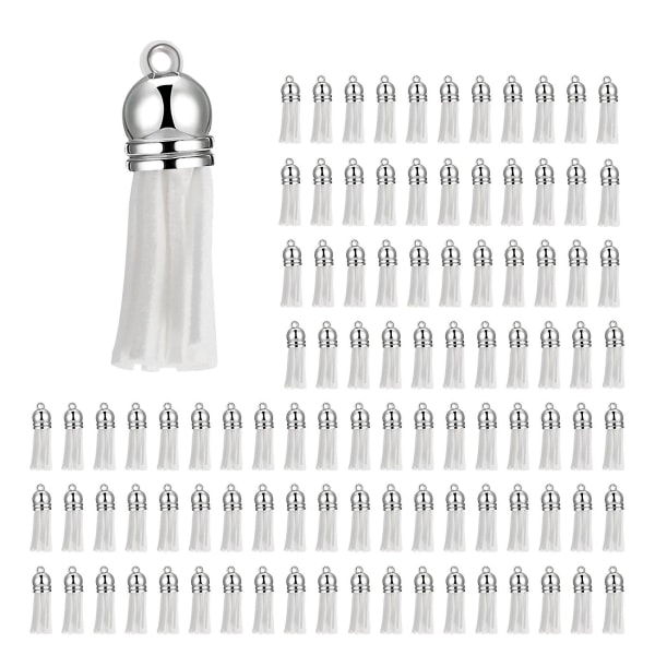 100 kpl Tupsut keinonahkainen tupsu riipukset koristelu tarvikkeiden valmistukseen (valkoinen)