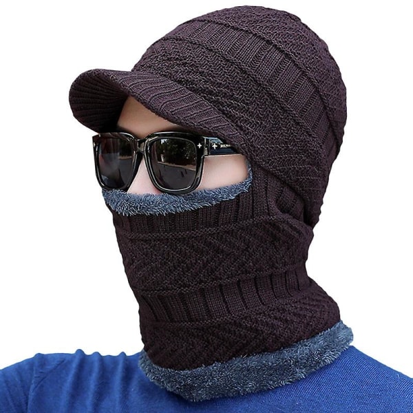 Mens Winter Warm Balaclava Peaked Thermal Beanie Knit Fleece Hat Neck Warmer Cap