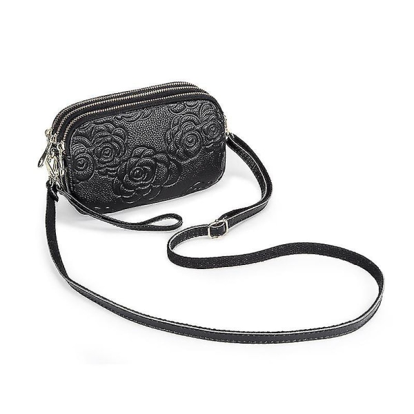 Cowhide Mobile Phone Bag Embossed Three-layer Messenger Bag 1