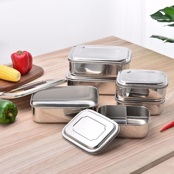 1/2/3 Gitter Rustfrit Stål Madbeholder Studerende Bento Frokostboks Etui Single Grid