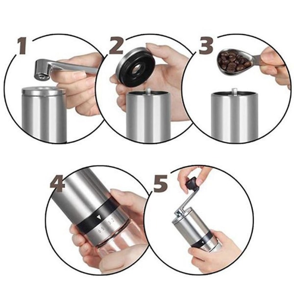 Små bærbare håndkaffebønnekverner for fransk presse, espresso, tyrkisk brygg rett kaffekvern i rustfritt stål 6-speed hand grinder
