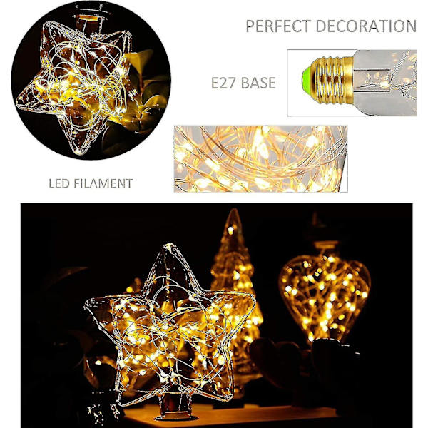 Led E27 Deko Kreativ Fe Glödlampa 1.5w Varm Vit Edison Glödlampa Dekorativ Stjärna & Hjärta Belysning För Jul, Fest, Bröllop