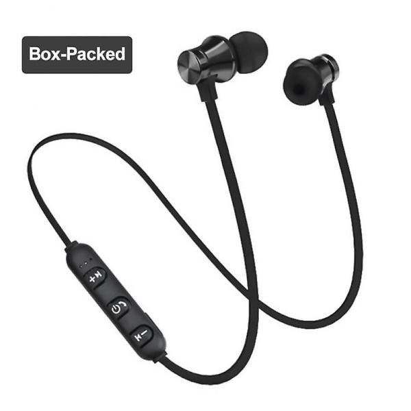 Trådlösa magnetiska Bluetooth hörlurar Handsfree-headset med mikrofonbrusreducerande hörlurar för Huawei Xiaomi Samsung with box black327