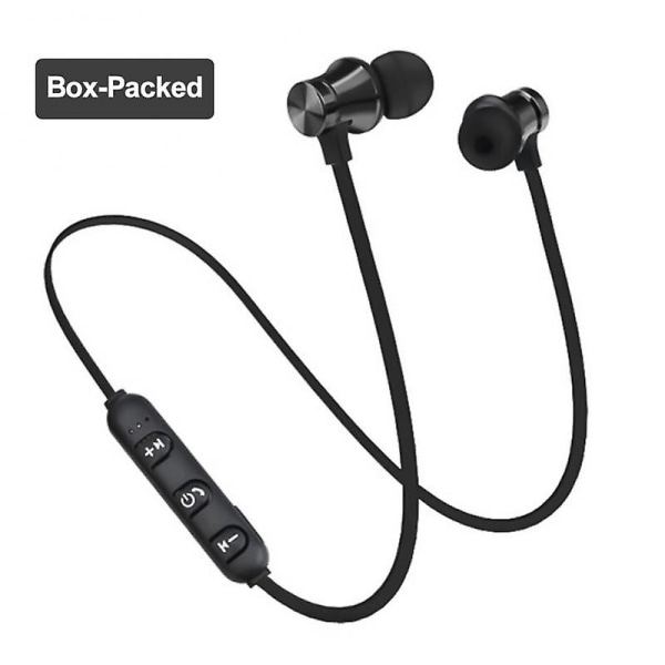 Trådløse magnetiske Bluetooth-øretelefoner med håndfri headset med mikrofon støyreduksjon ørepropper for Huawei Xiaomi Samsung with box black327