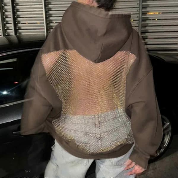 Dame Crystal Mesh Back Hættetrøje Oversized Sweatshirts Casual Langærmet Pullover Sweater Vinter Efterårs Outfits Gave Hvid XX White L