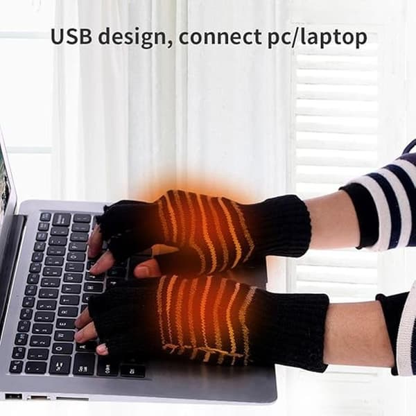 (Sort) USB-opvarmede handsker, vinteropvarmede handsker til mænd og kvinder