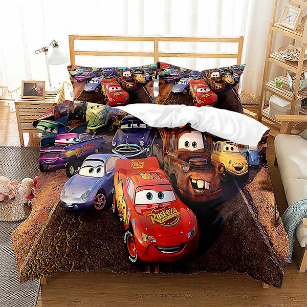 Sty25 3D-trykte biler Lynet McQueen 2/3 deler sengetøysett dynetrekk dynetrekk putevar US QUEEN 228x228cm