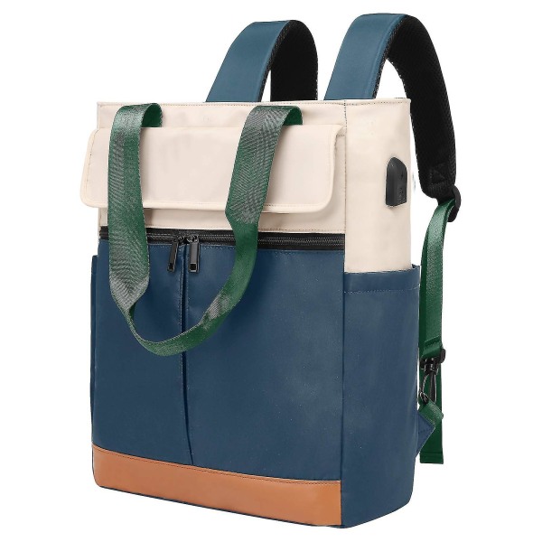 Dame Cabriolet Tote Bag Daypack Laptop Ryggsekk Wide Top Open College School Travel Casual Bag (grønn)