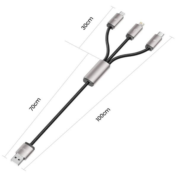 Tech-Protect 1 m 3.5A 3-i-1 USB-C/Lightning/Micro Kabel UltraBoost size 70