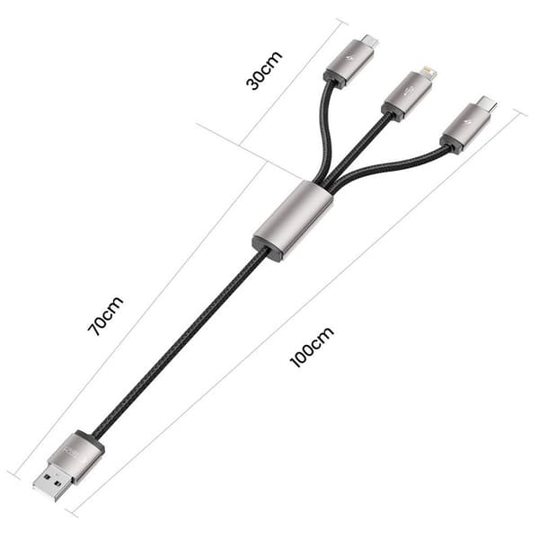Tech-Protect 1 m 3.5A 3in1 USB-C/Lightning/Micro -kaapeli UltraBoost size 70