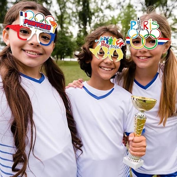 Franske 2024-spil temafestbriller, papirbrilleglas, 2024 olympiske tema dekorationer (8 stk.)