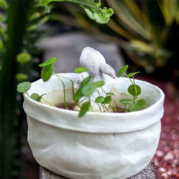 Kanin Blomsterpotte Resin Lomme Kanin Sukkulent Planter Med Dreneringshull For Utendørs Hage Balkong Dekorasjon Dekorative Gaveartikler