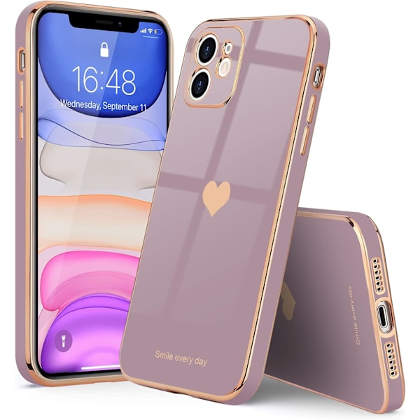 Fodral för iPhone 11, Sött Hjärtmönster för Kvinnor Flickor, Slimmad Lyx Bling Plätering Mjuk TPU Anti-Repor Stötsäker Stötfångare Mobilskal för iPhone 11 pink