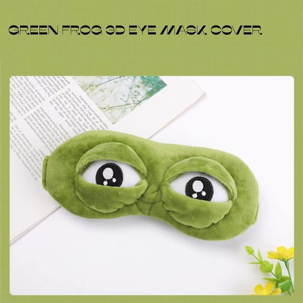 Ögonmask Söt Sovmask Grön Groda Sovmask Fluff Mjuk Ögonskugga 3D Rolig Groda Ögonmask för Män och Kvinnor Sömn (1 st) green